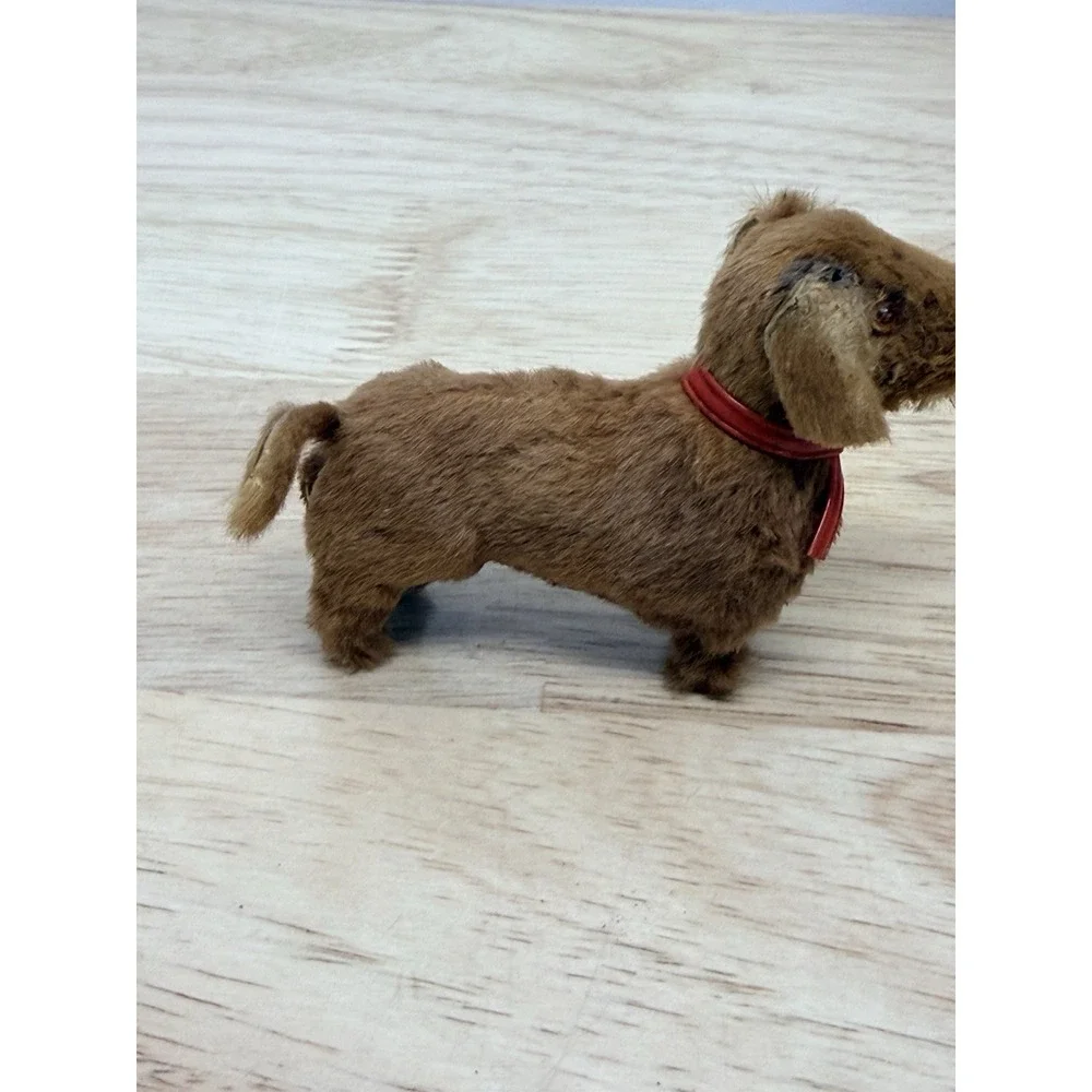 Vintage Miniature Brown Dachshund Figure with Red Collar #AA